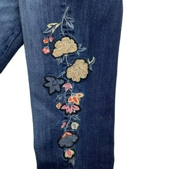 Driftwood Embroidered Floral High Rise Skinny Jeans Womens Size 28 Dark Wash Den - Picture 1 of 12